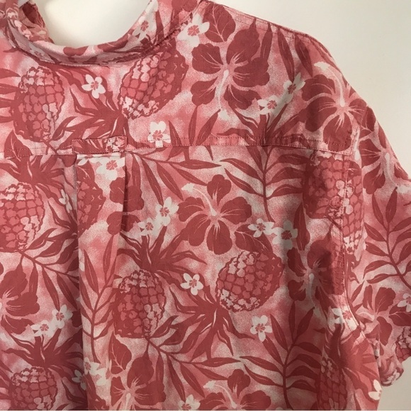 Croft and barrow 100% cotton light pink tropical print button down shirt - Picture 6 of 10